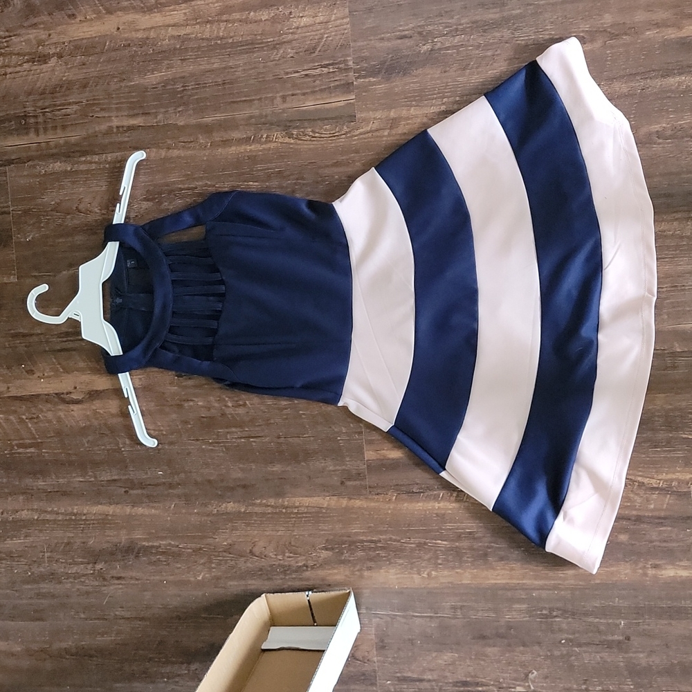 Blue and pink striped dress